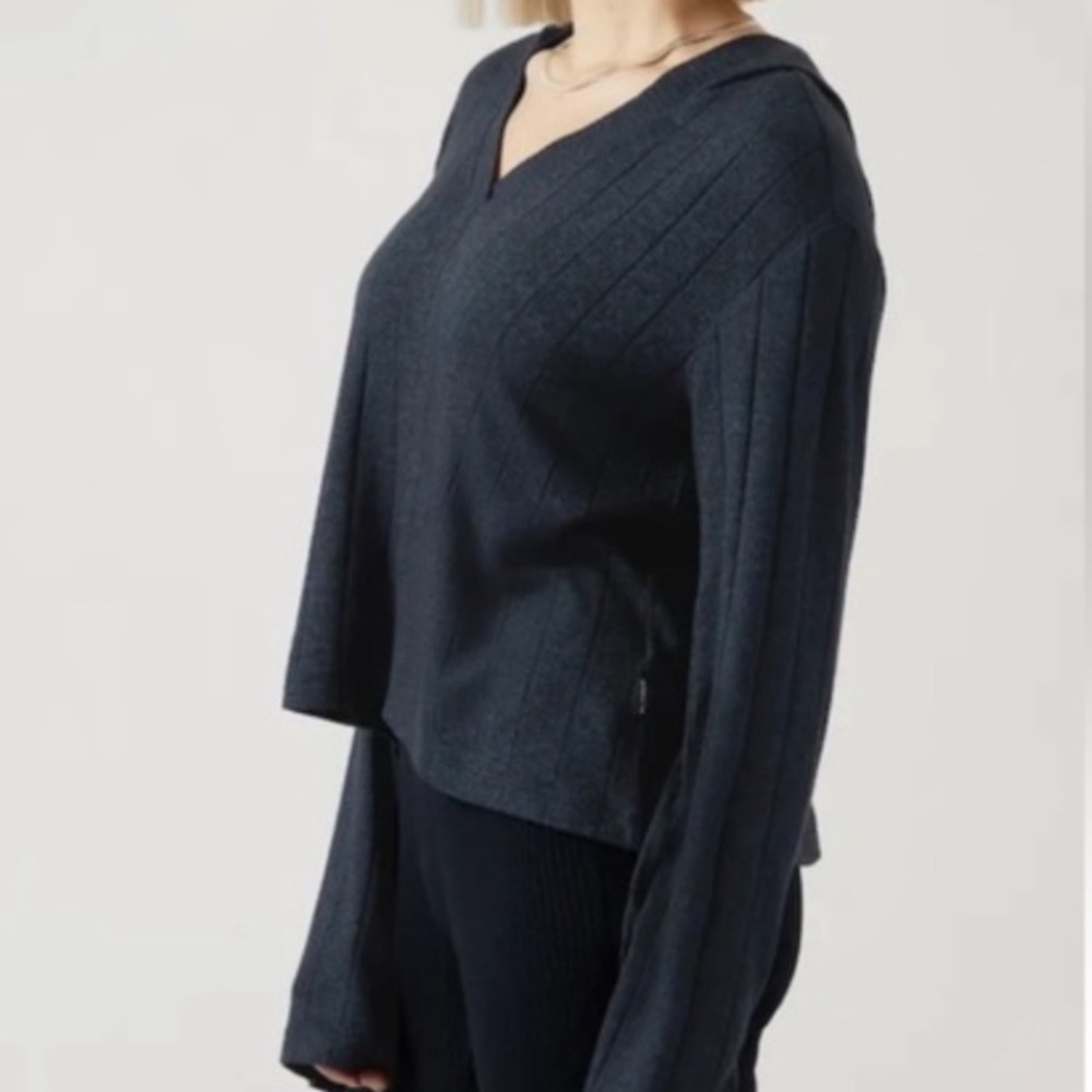 Athleta Harmony Pose Cropped Hoodie Dark Sardinia Blue Small - Picture 2 of 9
